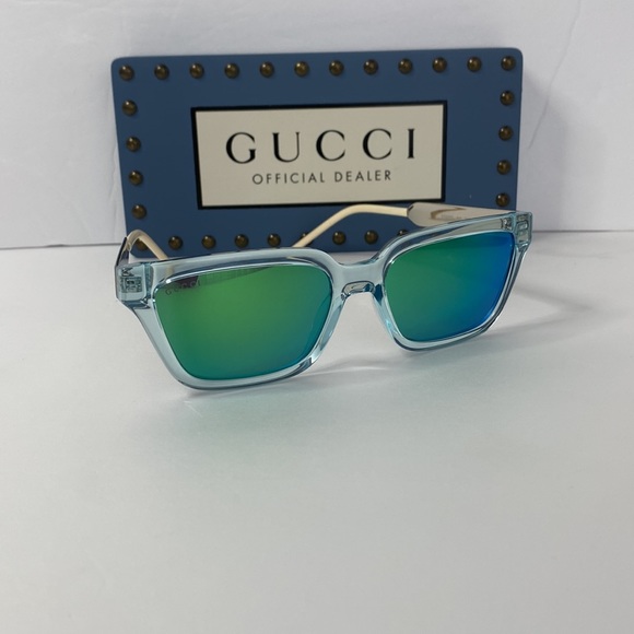 Gucci GG0975S 003 Men’s Translucent Square Sunglasses in Light Blue - Picture 14 of 16